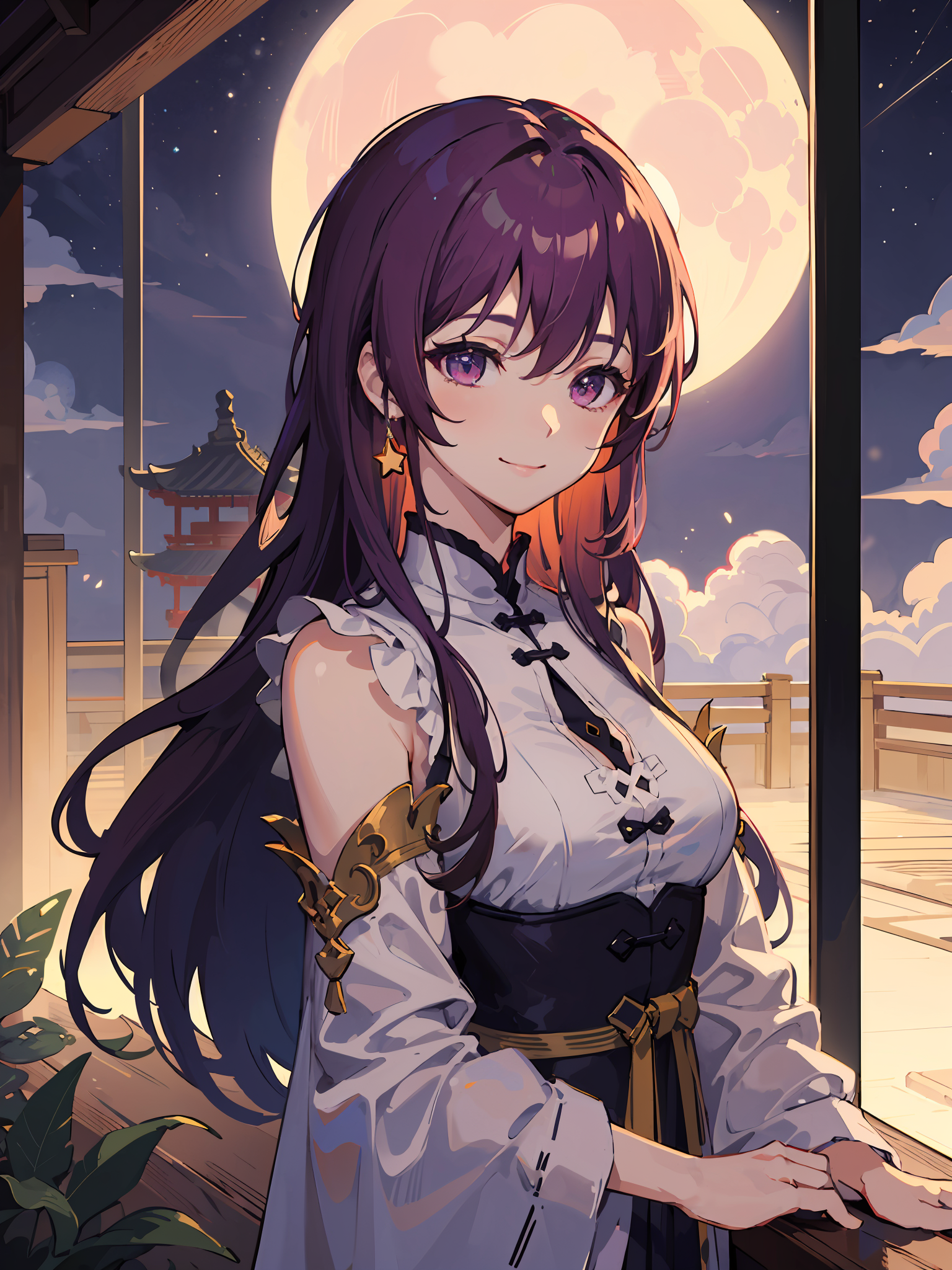 00312-2671813639-best quality,masterpiece,moqingxian,1girl,solo,breasts,smile,blue fire,full moon,cloud,backlighting,depth of field,east asian ar.png